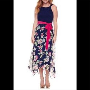 Blue and pink floral maxi dress